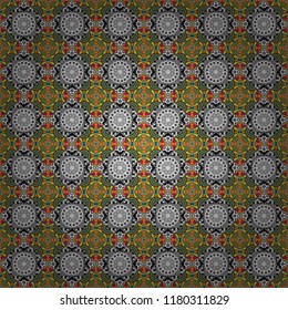 Seamless pattern with the pre-existing geometry in the drawing. Tribal ethnic arabic, indian, turkish patern ornament. Vector traditional oriental background in orange, gray and brown colors.