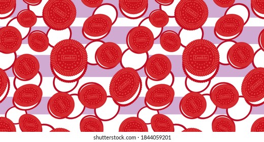 Seamless pattern of premium red sandwich cookies. Easy to use in design. Pastry background. Food ornament. Baking menu decoration. Cute food texture. Vector illustration EPS10.

