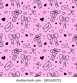 Seamless pattern with presents, bows and letters