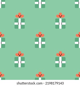 Seamless pattern with presents. Cute style, pastel colors. New Year and Christmas concept. Ideal for packaging. Hand drawn vector illustration. Print, fabric, wrapping paper etc.
