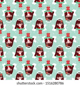 Seamless pattern of pretty Christmas angels with peace message. Cute background for christmas/ winter holiday. Vector Illustration.