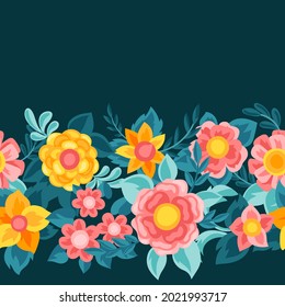 Seamless pattern with pretty flowers. Beautiful decorative natural buds and leaves.