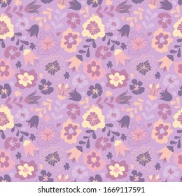 Seamless pattern with pretty flowers, leaves and floral elements, vector