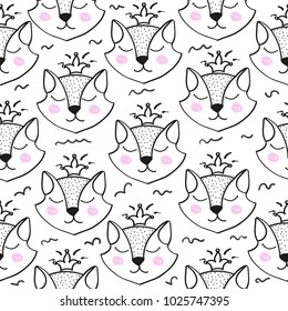 Seamless pattern. Pretty. Funny. a fox. Scandinavian style. Print. Children's. For clothes. Card. 