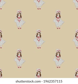 Seamless pattern with pretty little girls in vintage dress. Victorian or Edwardian England. Penelope Boothby style.