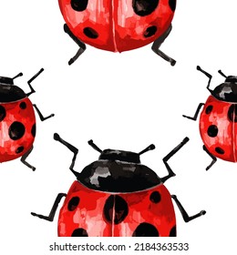 Seamless pattern pretty watercolor ladybugs background. Vector illustration for kids room and wallpaper