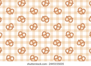 seamless pattern with pretzels and gingham plaid for banners, cards, flyers, social media wallpapers, etc.