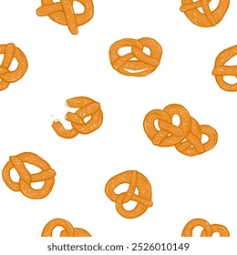 Seamless pattern with pretzels on white background