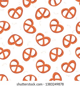 Seamless pattern with pretzels and salt on white background. Good design for wrapping paper, textile, website backdrop or wallpaper. Oktoberfest concept.