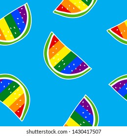 Seamless Pattern Pride Theme on blue background, Pride Watermelon Design, Cute Gay Pride Pattern