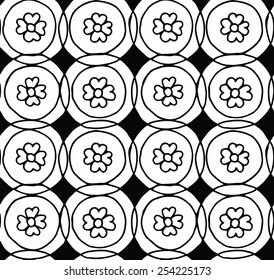 Seamless Pattern Primitive Circle with a flower Black & White