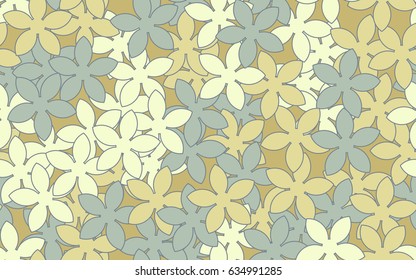 Seamless pattern with primitive flowers with stroke. Gray tones, beige tones.