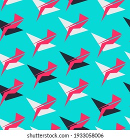 Seamless pattern with primitive geometry fly birds