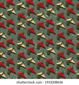 Seamless pattern with primitive geometry fly birds