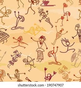 Seamless pattern with primitive people