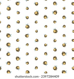 Seamless pattern of primitive simple elements cute honey bees. Print for fabric, wallpaper, children's clothing, decor, cover. vector illustration.