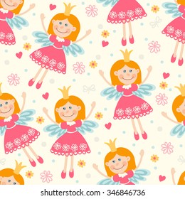 Seamless pattern with princess and fairy.