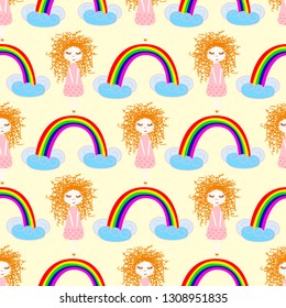 seamless pattern princess and rainbow- vector illustration, eps