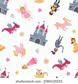 Seamless pattern with princesses. Design for fabric, textile, wallpaper, packaging	