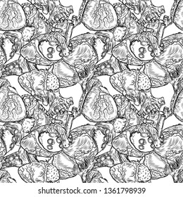 Seamless pattern print of anatomical human hearts. Valentine's day endless design background. Vector.