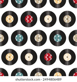 Seamless pattern print background with vinyl record disks vector illustration music  wallpaper decorative artistic texture 
