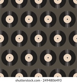 Seamless pattern print background with vinyl record disks vector illustration music  wallpaper decorative artistic texture 