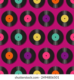 Seamless pattern print background with vinyl record disks vector illustration music  wallpaper decorative artistic texture 