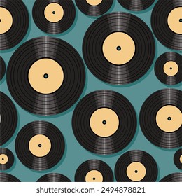 Seamless pattern print background with vinyl record disks vector illustration music  wallpaper decorative artistic texture 