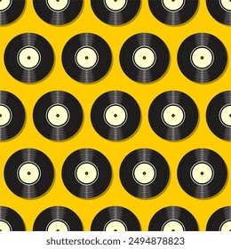 Seamless pattern print background with vinyl record disks vector illustration music  wallpaper decorative artistic texture 