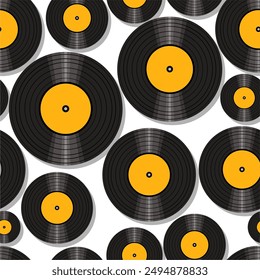 Seamless pattern print background with vinyl record disks vector illustration music  wallpaper decorative artistic texture 