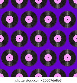 Seamless pattern print background with vinyl record disks vector illustration music  wallpaper decorative artistic texture 