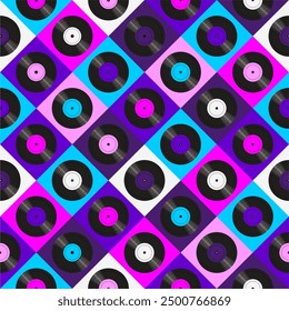 Seamless pattern print background with vinyl record disks vector illustration music  wallpaper decorative artistic texture 