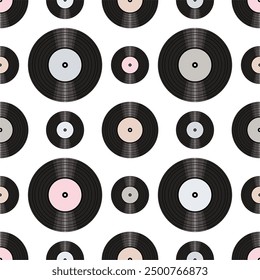 Seamless pattern print background with vinyl record disks vector illustration music  wallpaper decorative artistic texture 