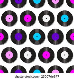 Seamless pattern print background with vinyl record disks vector illustration music  wallpaper decorative artistic texture 