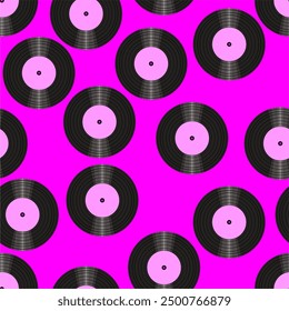 Seamless pattern print background with vinyl record disks vector illustration music  wallpaper decorative artistic texture 