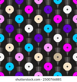 Seamless pattern print background with vinyl record disks vector illustration music  wallpaper decorative artistic texture 