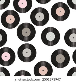 Seamless pattern print background with vinyl record disks vector illustration music  wallpaper decorative artistic texture 