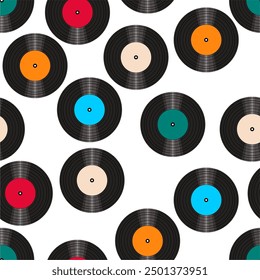 Seamless pattern print background with vinyl record disks vector illustration music  wallpaper decorative artistic texture 