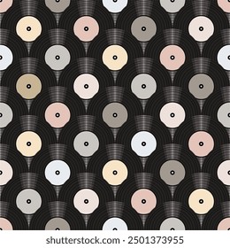 Seamless pattern print background with vinyl record disks vector illustration music  wallpaper decorative artistic texture 