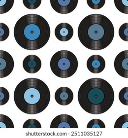 Seamless pattern print background with vinyl record disks vector illustration music  wallpaper decorative artistic texture 