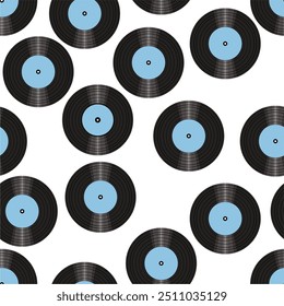 Seamless pattern print background with vinyl record disks vector illustration music  wallpaper decorative artistic texture 