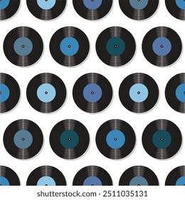 Seamless pattern print background with vinyl record disks vector illustration music  wallpaper decorative artistic texture 