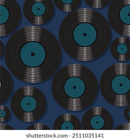 Plano de fundo de impressão padrão contínuo com discos de gravação de vinil ilustração vetor música papel de parede textura artística decorativa 