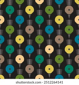 Seamless pattern print background with vinyl record disks vector illustration music  wallpaper decorative artistic texture 