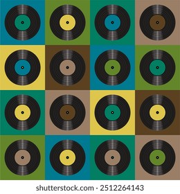 Seamless pattern print background with vinyl record disks vector illustration music  wallpaper decorative artistic texture 