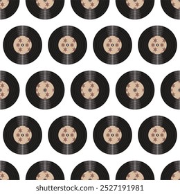 Seamless pattern print background with vinyl record disks vector illustration music wallpaper decorative artistic texture