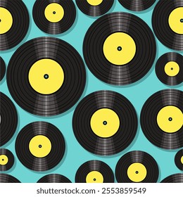 Seamless pattern print background with vinyl record disks vector illustration music wallpaper decorative artistic texture	
