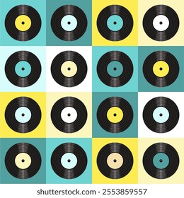 Seamless pattern print background with vinyl record disks vector illustration music wallpaper decorative artistic texture	
