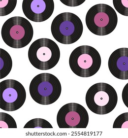 Seamless pattern print background with vinyl record disks vector illustration music wallpaper decorative artistic texture	

