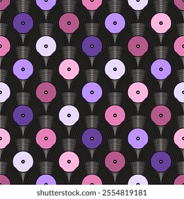Seamless pattern print background with vinyl record disks vector illustration music wallpaper decorative artistic texture	
